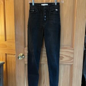 Kancan High Rise Button Fly Black Skinny Jeans